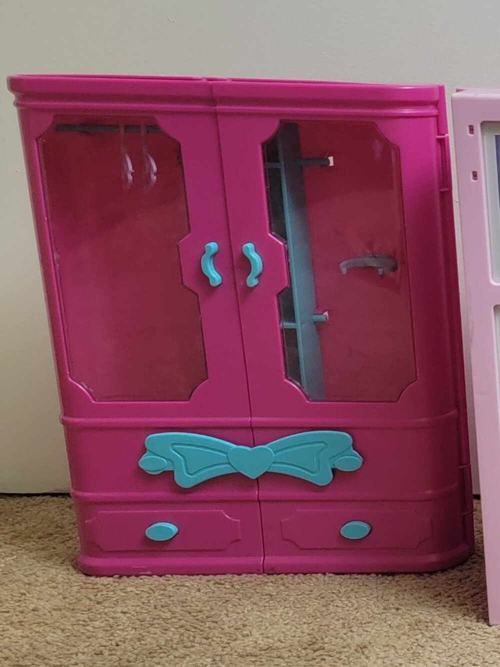 American Plastic Barbie Wardrobe Closet Doll Storage Carry Case Pink Blue